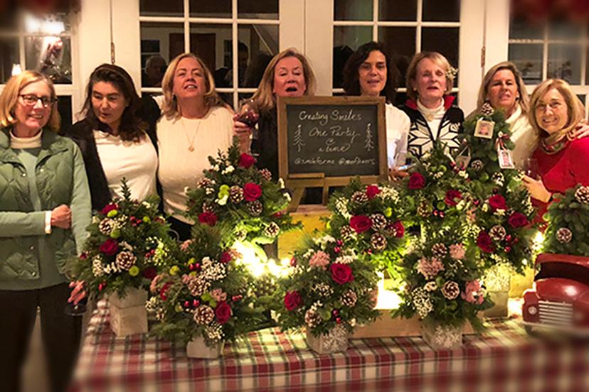 Female Friends with DIY Holiday Flower Tree Creations