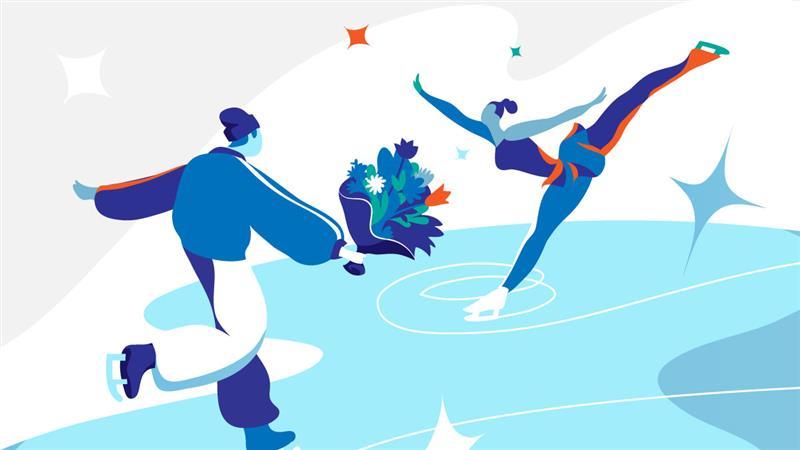 illustration of ice skaters and flowers