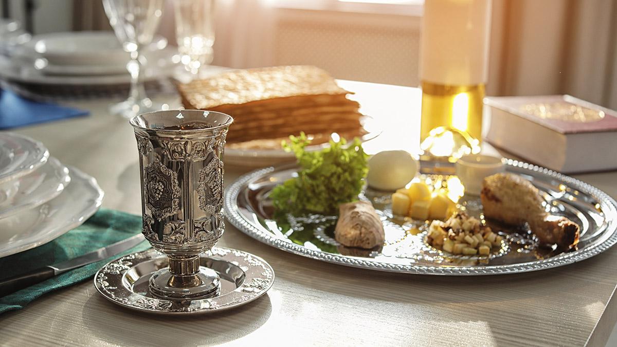 Table served for Passover Pesach Seder indoors